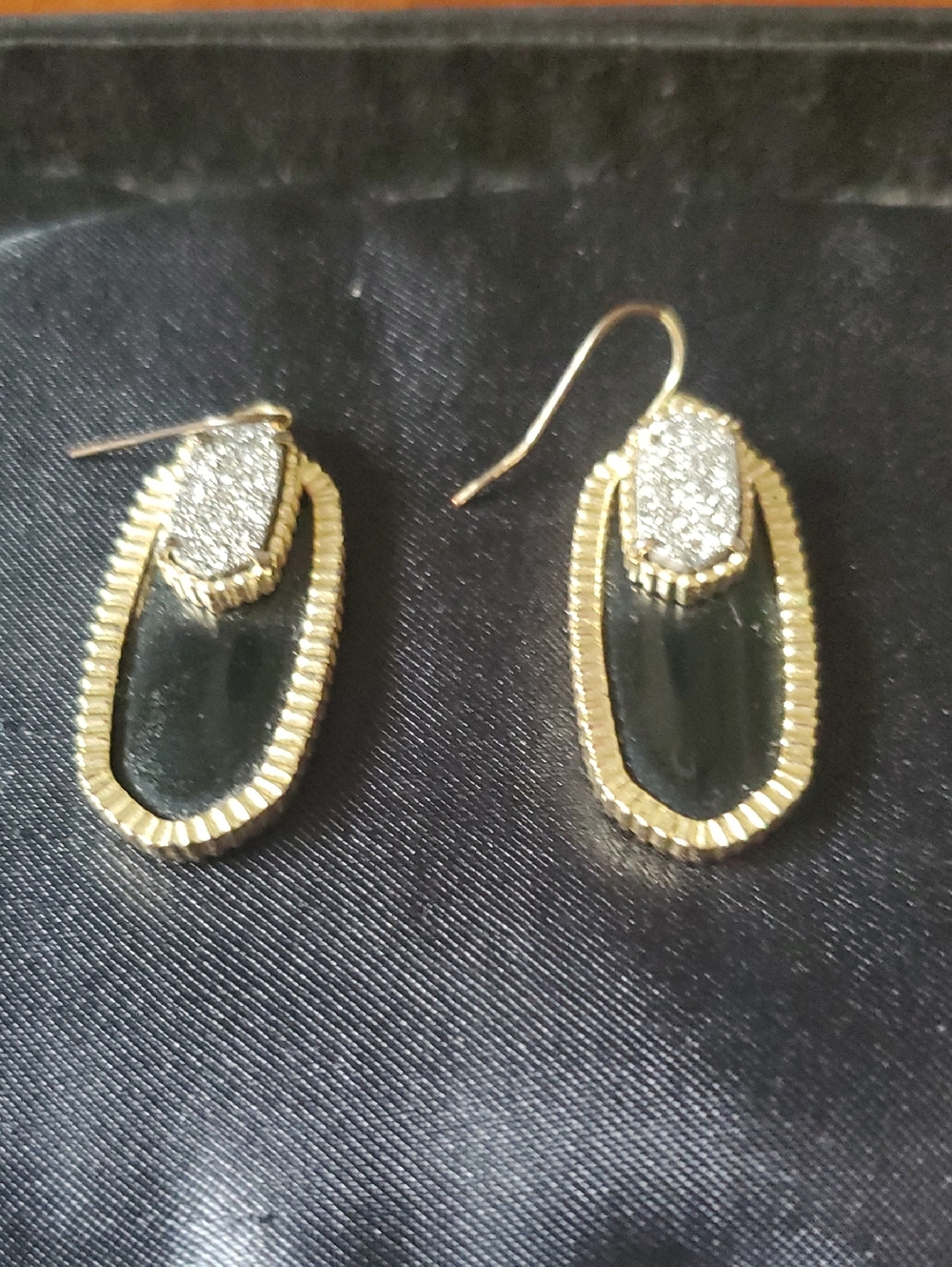 Gold-Tone Black Drop Earrings with Sparkle Accent - Unbranded